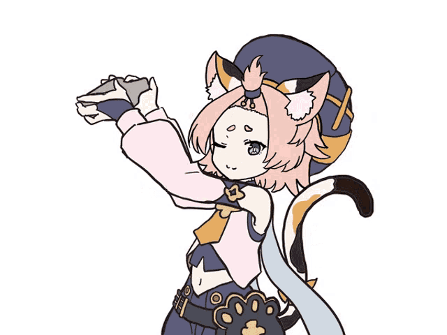 a drawing of a girl with cat ears and a hat