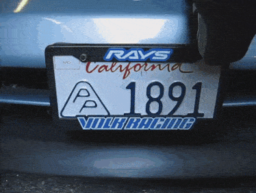 a california license plate with rays and volk racing on it