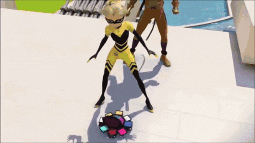 a cartoon character is standing on a white surface with a shadow on it .