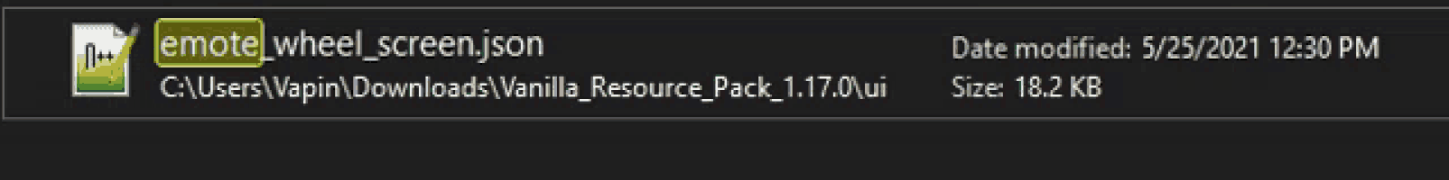 a screenshot of a file that says remote wheel screen.json