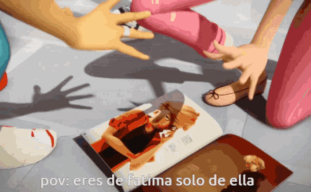 a cartoon scene with the words pov eres de fatima solo de ella in the corner