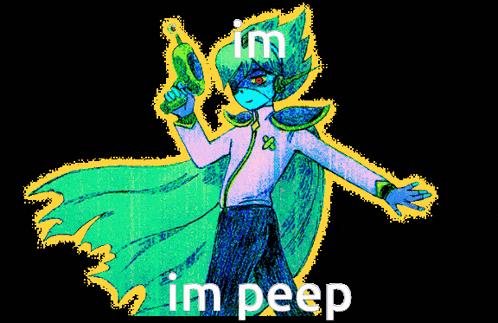 a drawing of a person holding a gun with the words " im peep " below them