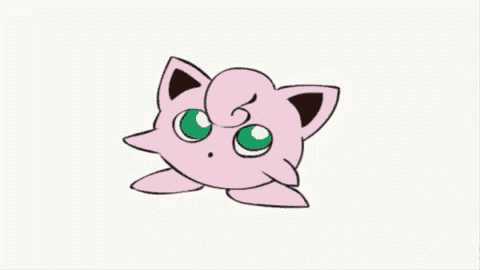 a cartoon drawing of a pink pokemon with its mouth open and eyes closed .
