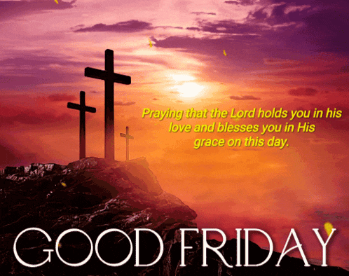 a good friday greeting card with three crosses on a hill