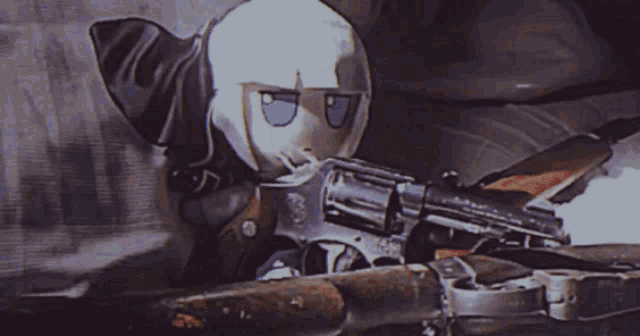 a stuffed doll is holding a bunch of money and a gun