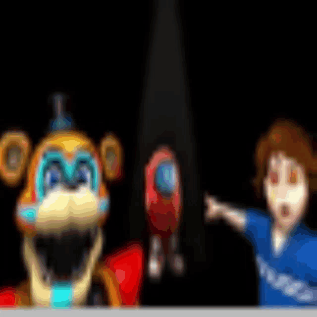 a blurry picture of a monkey and a boy in a room .