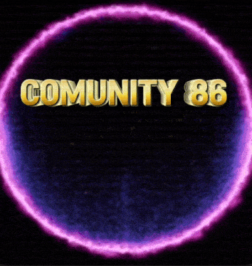 a purple circle with the words community 86 written on it