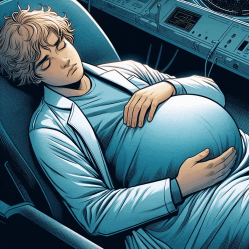 a cartoon of a pregnant woman laying in a chair