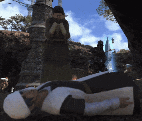 a man is laying on the ground in a video game
