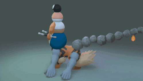 a cartoon character is stacked on top of each other on a gray background