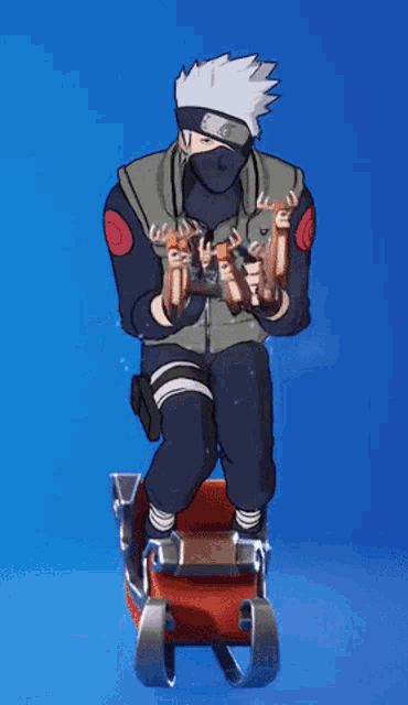 a cartoon of a man holding a gun and a sleigh