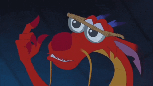 a cartoon dragon is holding a sword in its mouth