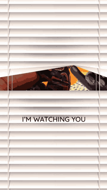 a poster that says i 'm watching you behind blinds