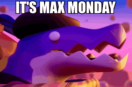 a cartoon shark with the words " it 's max monday " on it