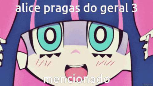 a picture of a girl with the words " alice pragas do geral 3 " on it