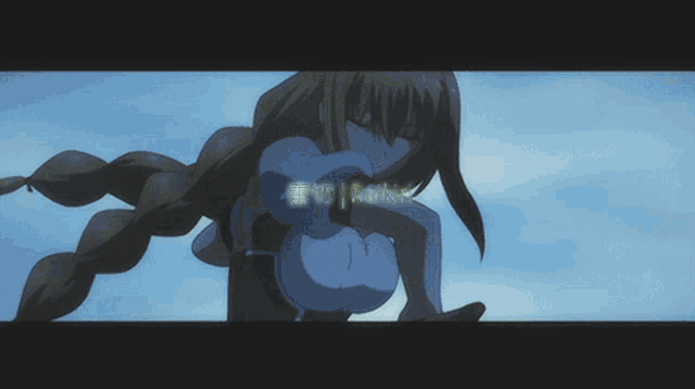 a girl with long hair is holding a sword and the word raikiri is on the bottom