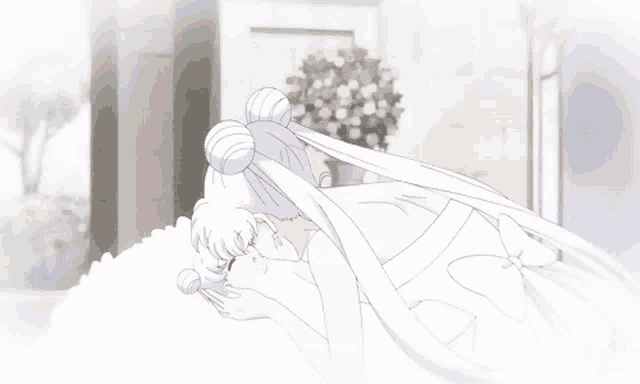 a drawing of a woman in a white dress laying down