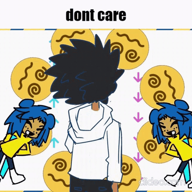 a cartoon of a person surrounded by emojis with the words " dont care " at the top