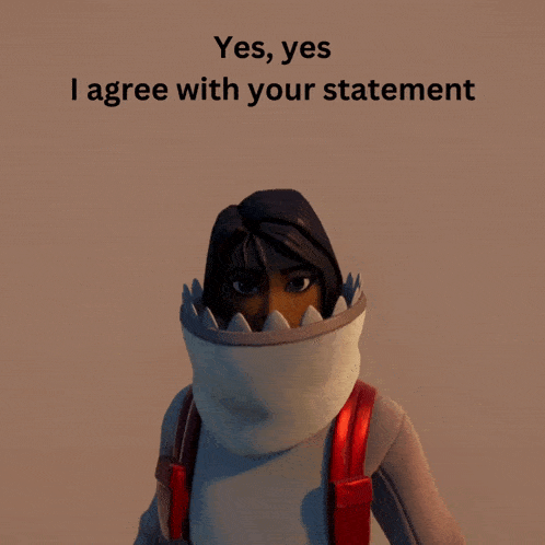 a person wearing a shark mask with the words " yes yes i agree with your statement " above them