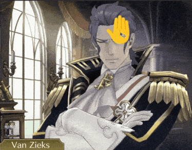 a man with a hand on his forehead and the name van ziets below him