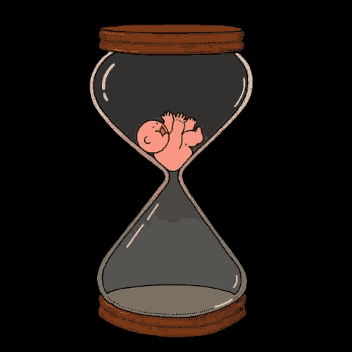 a cartoon drawing of a baby in a hourglass