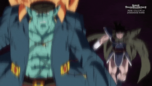 a super dragon ball heroes advertisement with a cartoon character