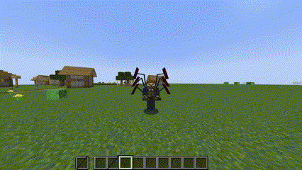 a spider is standing in a grassy field in a minecraft game .