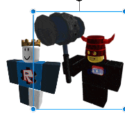 two roblox characters are standing next to each other and one has a hammer in his hand