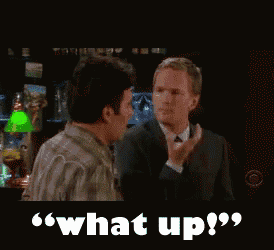two men standing next to each other with the words " what up " written on the bottom