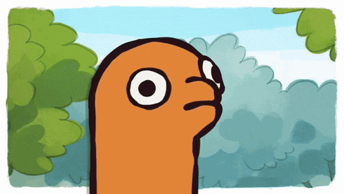 a cartoon drawing of a bird with a circle in its eye
