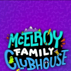 a purple background with the words mcelroy family clubhouse on it