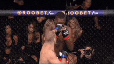 two men in a boxing ring with a sign that says loobet fun