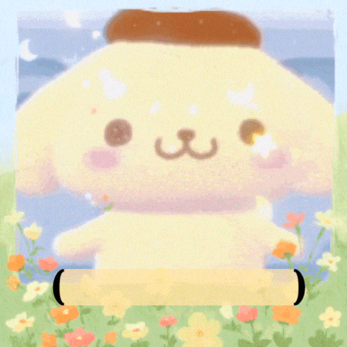 a picture of a yellow dog with flowers and chinese writing