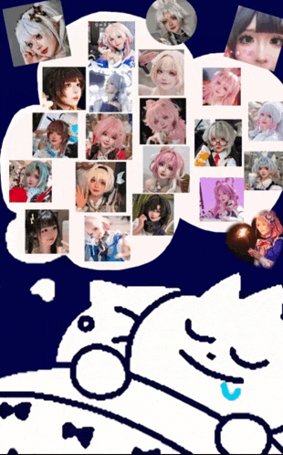 a collage of images of a girl with pink hair is on a blue background