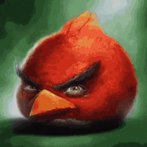 a painting of an angry bird with a very angry look on its face
