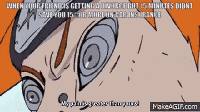 a cartoon of a person saying " my pain is greater than yours " ..