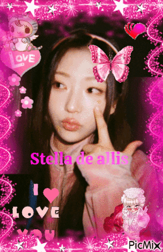 a picture of a girl with the name stella de allis on the bottom