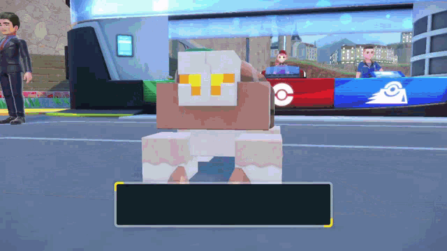 a man in a suit stands in front of a screen with a pokemon logo on it