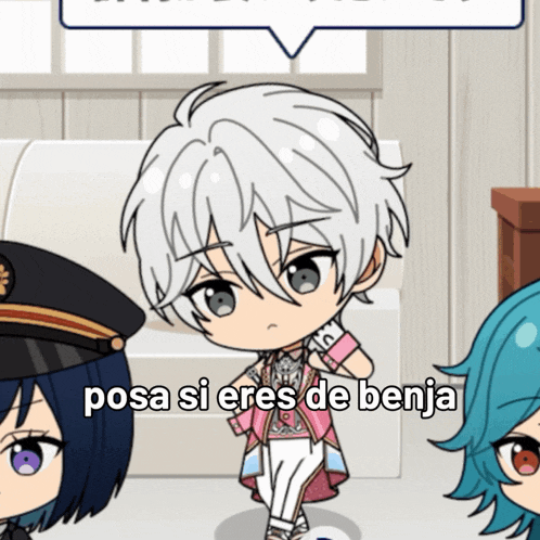 a cartoon character says posa si eres de benja in a speech bubble