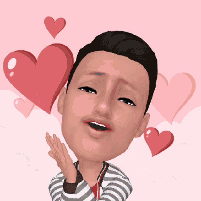a cartoon of a man with hearts surrounding his head