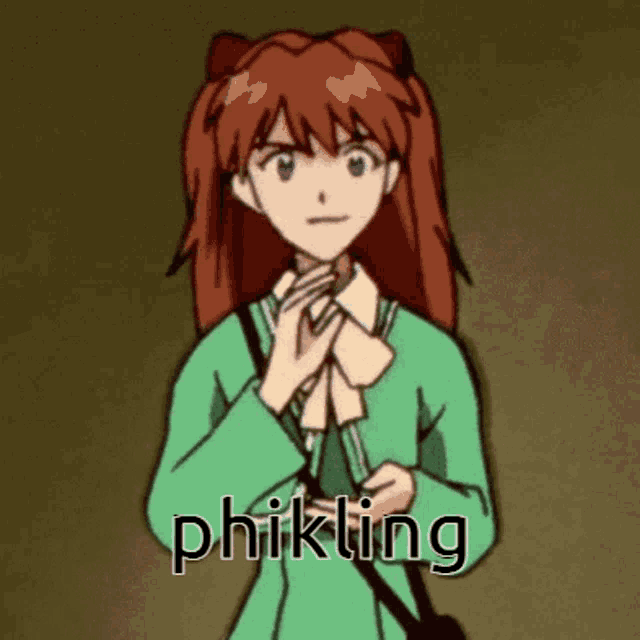 a cartoon girl with red hair and the word phikling on the bottom right
