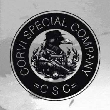 a black and white logo for corvi special company = csc =