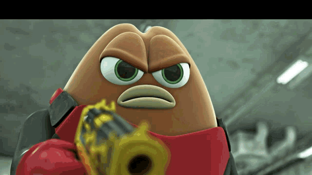 a cartoon character is holding a gun in his hand