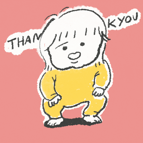 a cartoon drawing of a person with the words thank you behind them