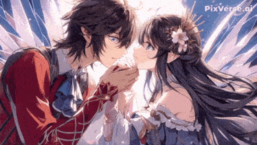 a picture of a boy and a girl kissing with pixverse.ai written on the bottom