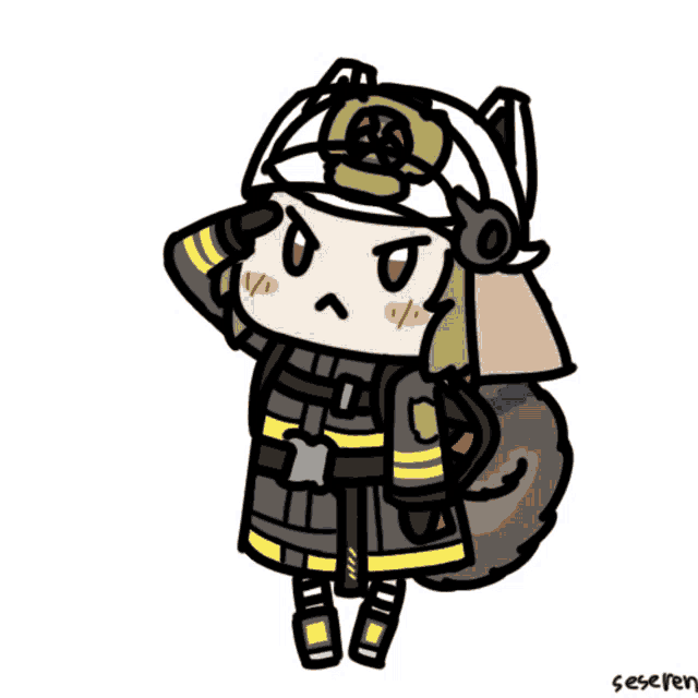 a cartoon drawing of a fireman with the word seseren on the bottom