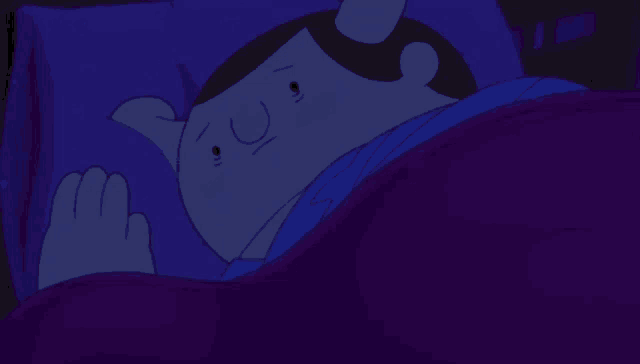 a cartoon character is laying in bed with his mouth open