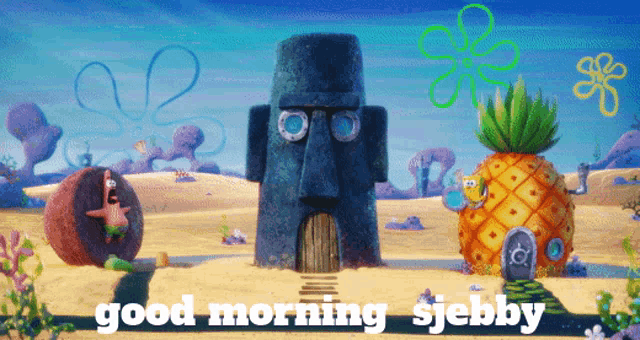 a picture of spongebob and patrick says good morning sjebby