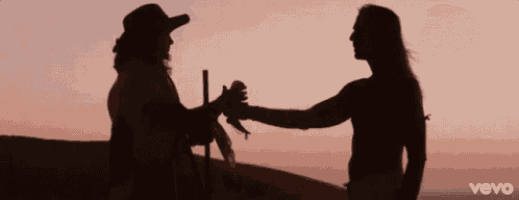 a silhouette of a man holding another man 's hand with the word vevo on the bottom