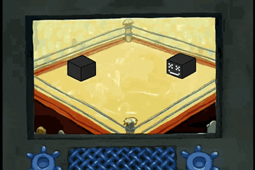 a cartoon drawing of a boxing ring with two black boxes in it